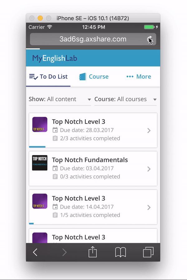 Interactive prototype used for testing